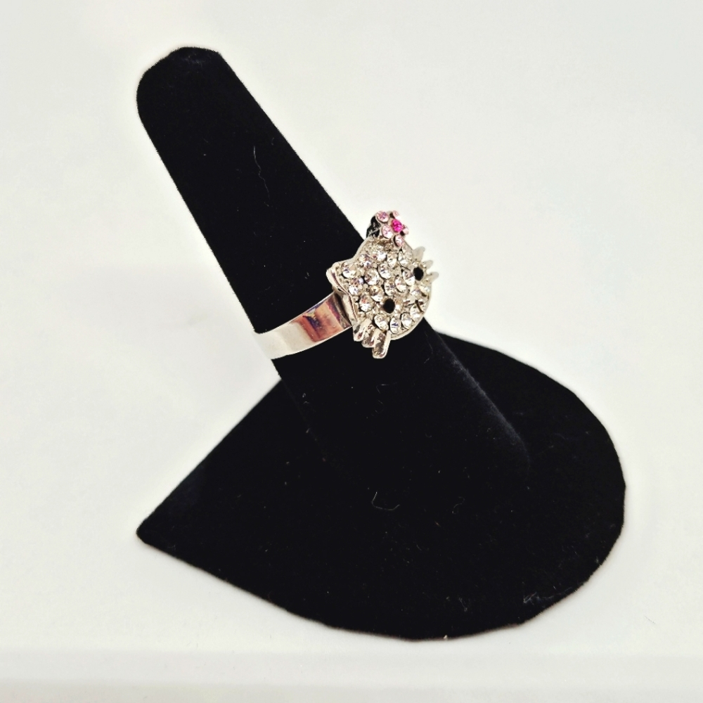 Hello Kitty - Silver Tone Adjustable Rhinestone Ring - Picture 4 of 12